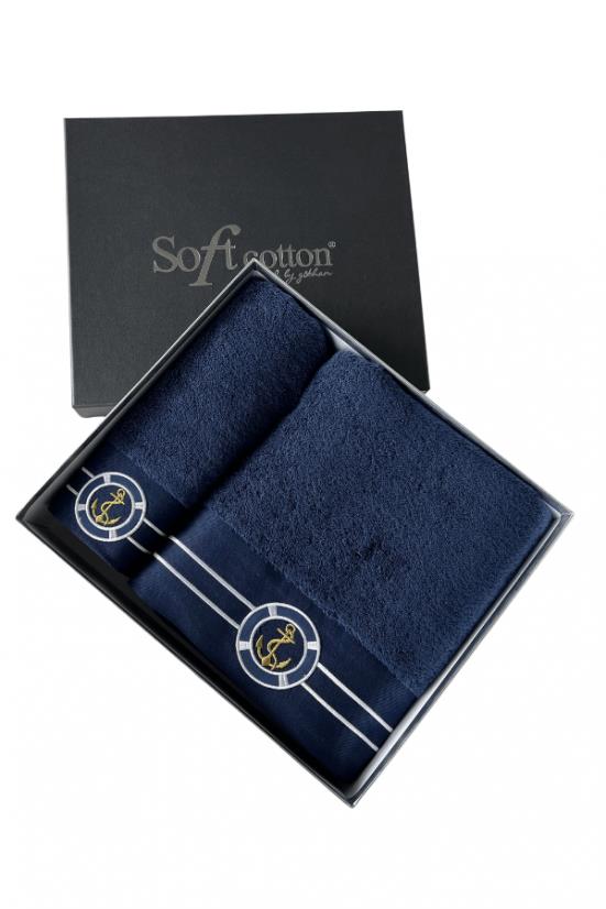 Soft Cotton – Darčeková súprava uterák a osuška Marine Man, 2 ks, tmavo modrá