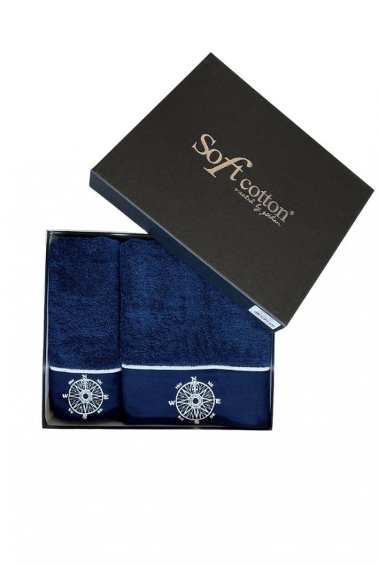 Soft Cotton – Darčeková súprava uterák a osuška Marine Lady, 2 ks, tmavo modrá