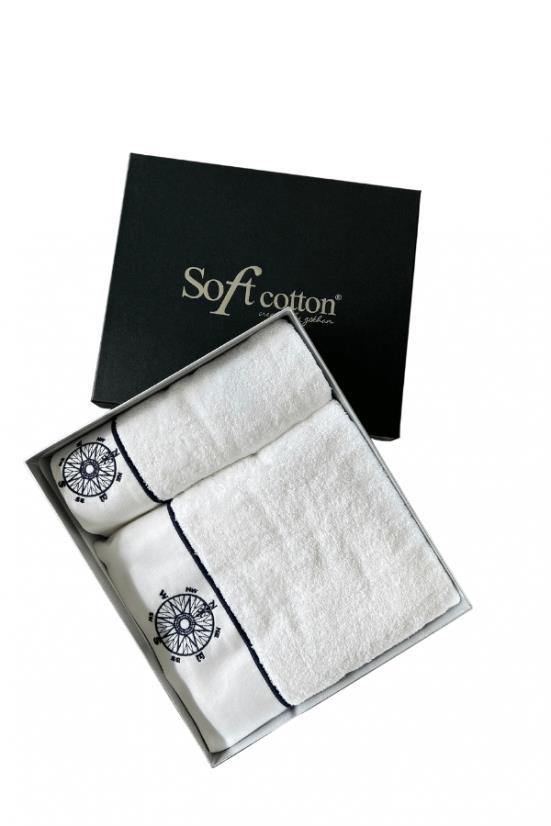 Soft Cotton – Darčeková súprava uterák a osuška Marine Lady, 2 ks, biela