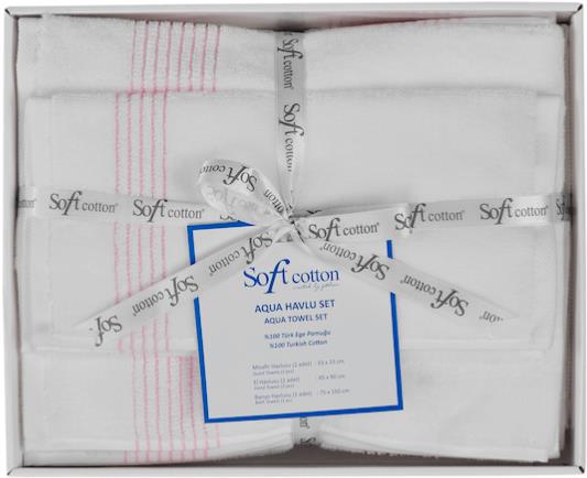 Soft Cotton darčeková súprava uterákov a osušky Aqua, 5 ks, biela/ružová