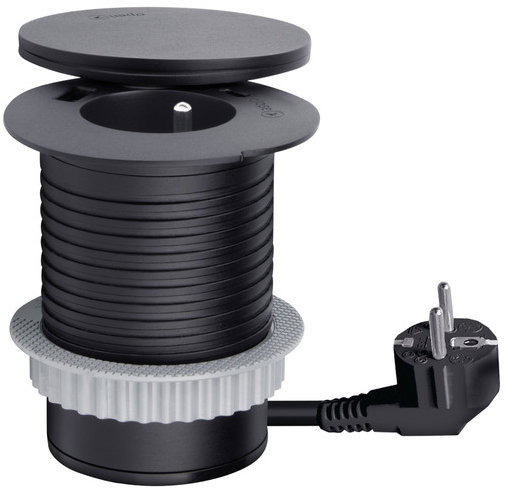 Solight vstavaná zásuvka + USB A + C + Wireless 10 W, otočné viečko, kábel 2 m, čierna