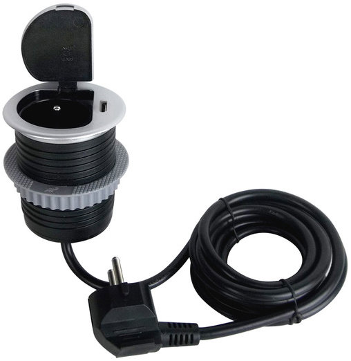 Solight 1z + USB-C 20 W PD vstavaná, 2 m, strieborná