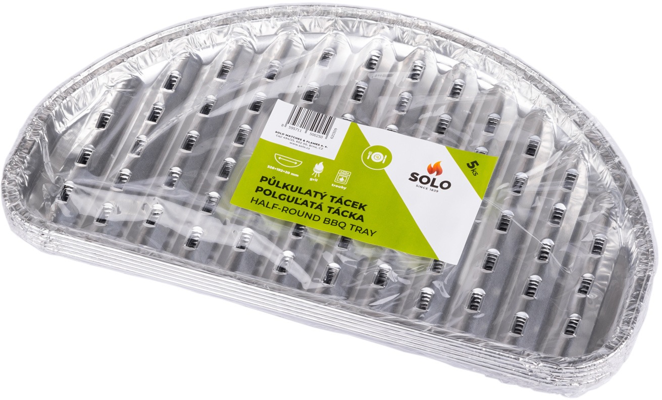 SOLO Polguľatý BBQ tray 326*192*20 mm / 5ks s otvormi