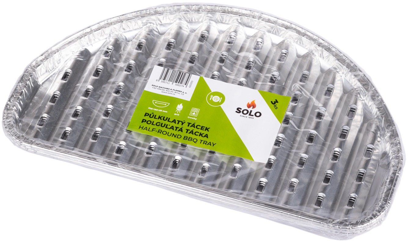 SOLO Polguľatý BBQ tray 326*192*20 mm / 3ks s otvormi