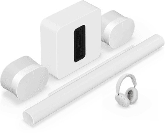 Sonos Ace White + Sonos Arc Ultra biely + Sonos Sub 4 + 2x Sonos Era 300