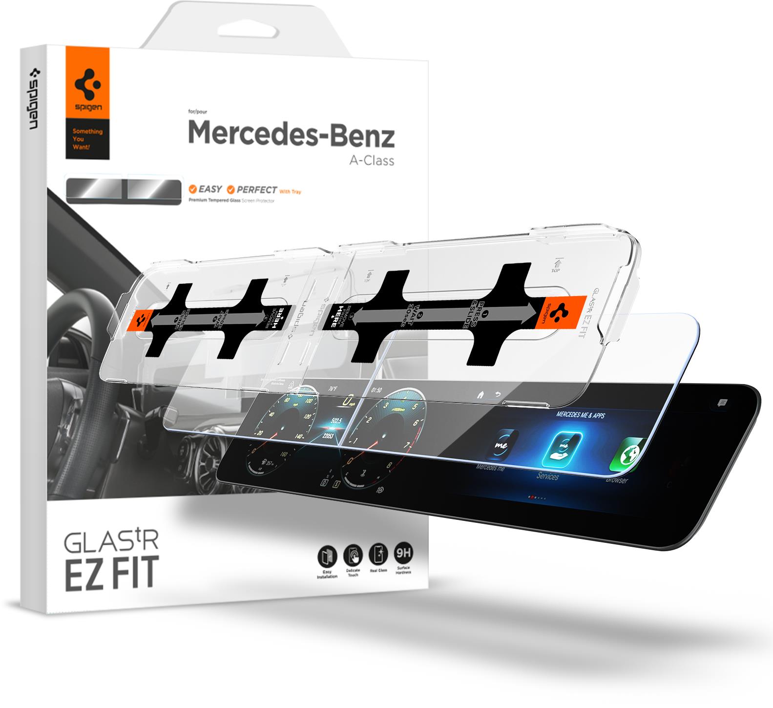 Spigen Mercedes Benz Glass tR EZ Fit Crystal Clear Screen Protector 2 Pack A-Class 2021/2020