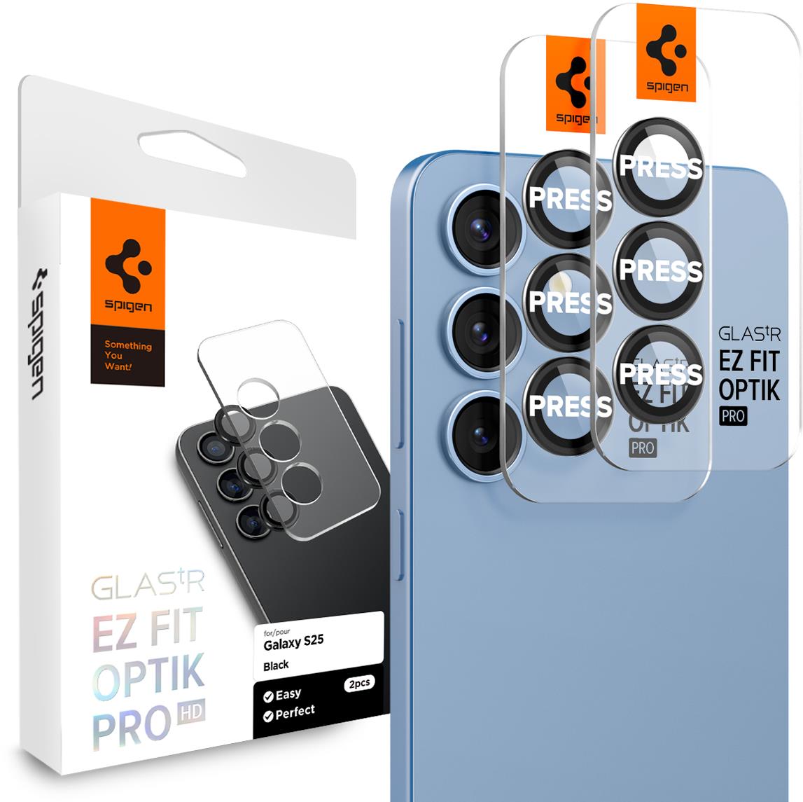 Spigen Glass tR EZ Fit Optik Pro HD 2 Pack Black Samsung Galaxy S 2025