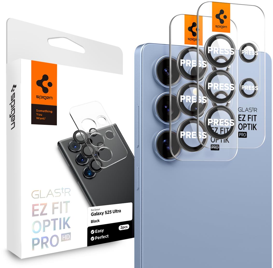 Spigen Glass tR EZ Fit Optik Pro HD 2 Pack Black Samsung Galaxy S 2025 Ultra