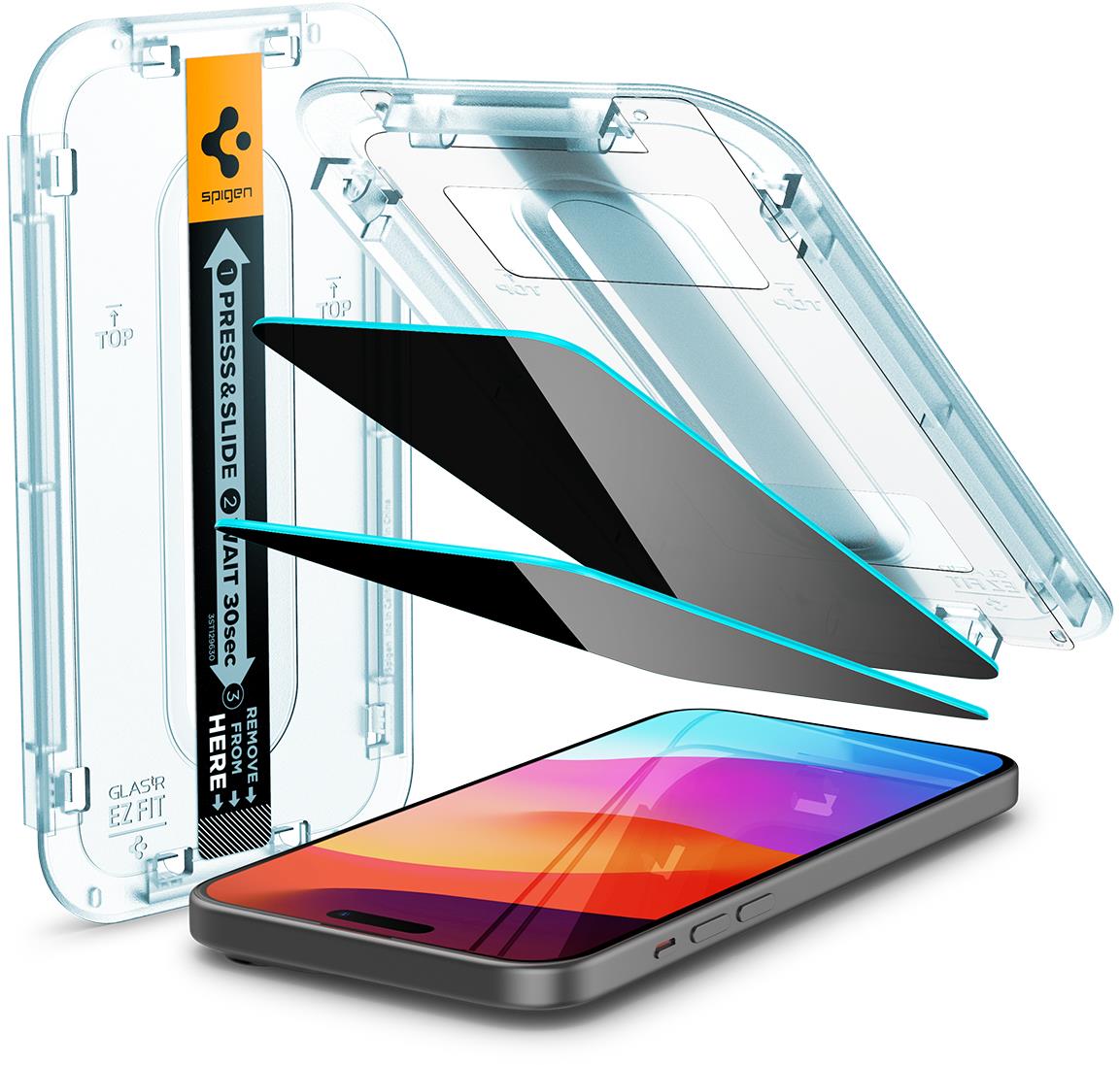 Spigen Glass tR EZ Fit (Privacy) 2 Pack Transparency iPhone 16 Plus/15 Plus