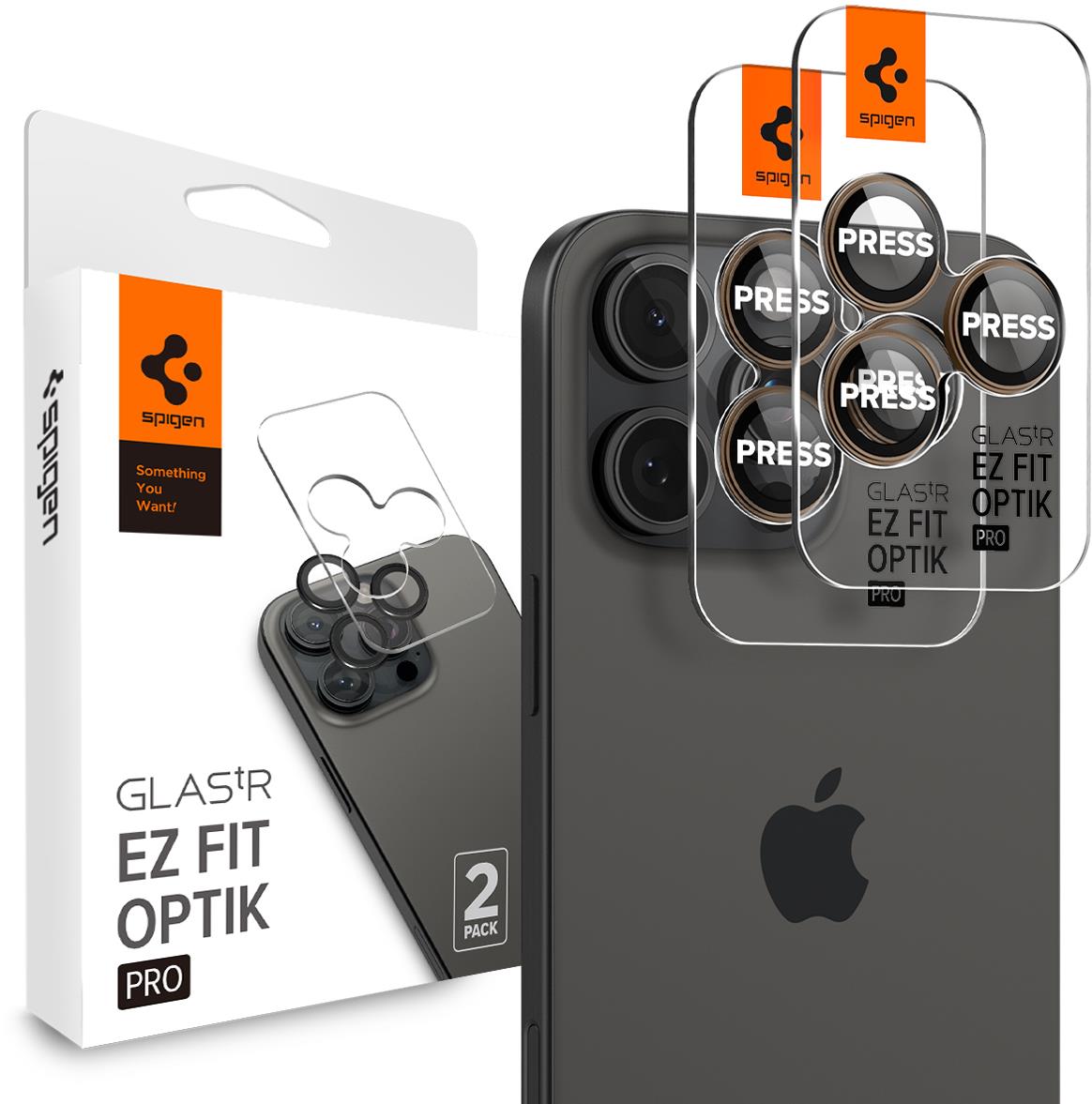 Spigen Glass tR EZ Fit Optik Pro 2 Pack Desert Titanium iPhone 17 Pro/16 Pro/17 Pro Max/16 Pro Max