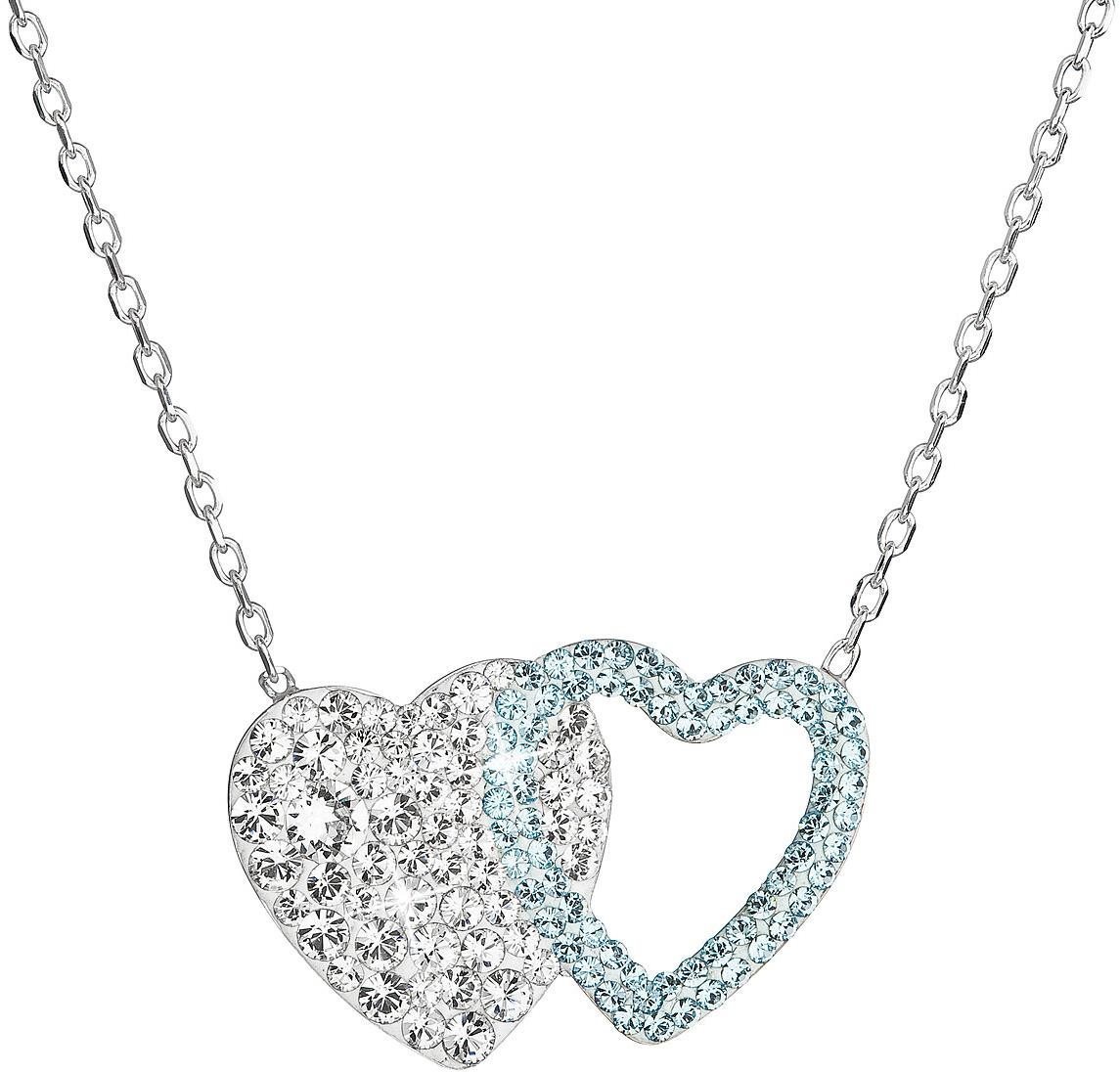 EVOLUTION GROUP 32079.3 crystal/aqua dvojité srdce dekorovaný kryštálmi Swarovski (Ag 925/1000, 2,5 g)