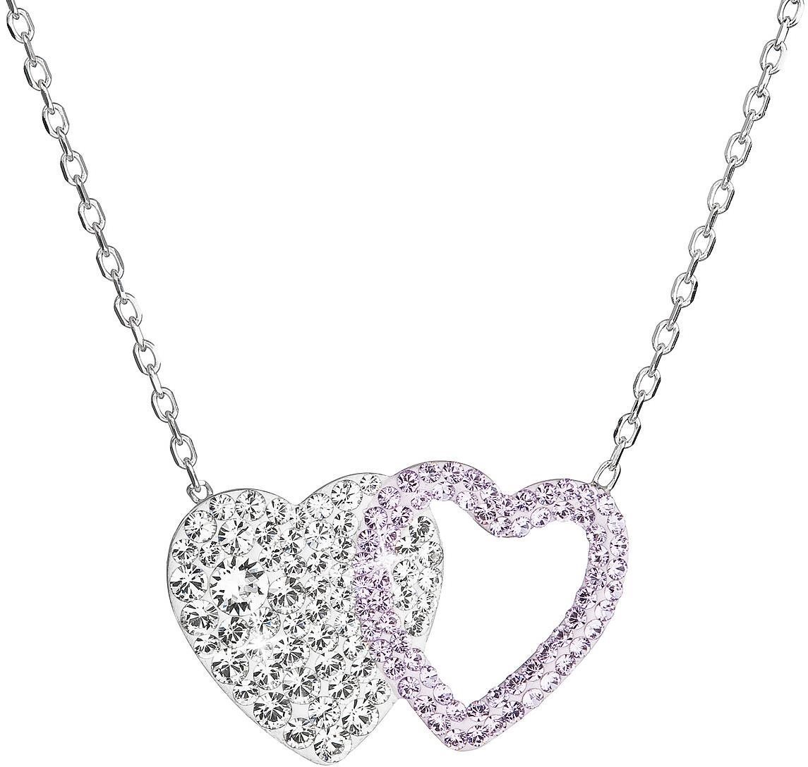 EVOLUTION GROUP 32079.3 crystal/violet dvojité srdce dekorovaný kryštálmi Swarovski (Ag 925/1000, 2,5g)
