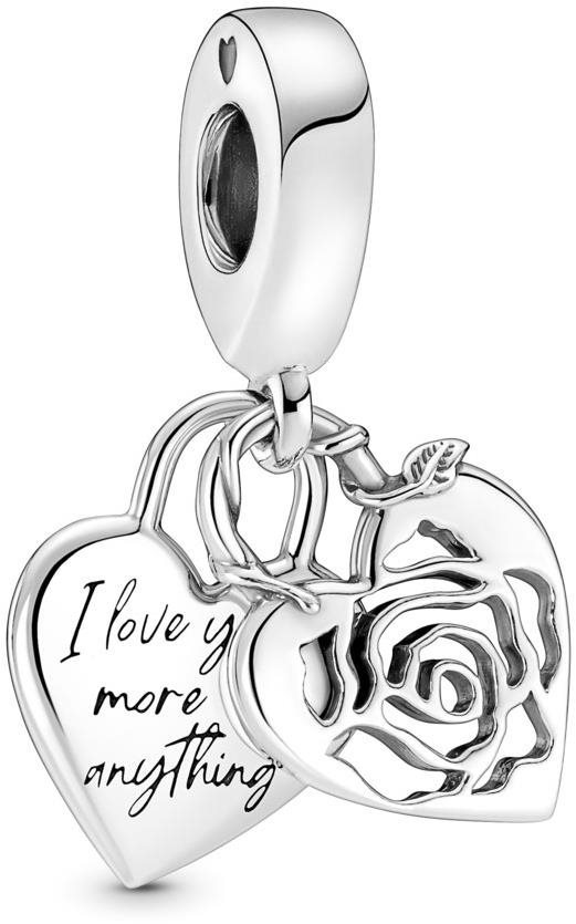 PANDORA Moments 790086C00 Srdcové visiace zámky s ružou (Ag 925/1000, 3,8 g)