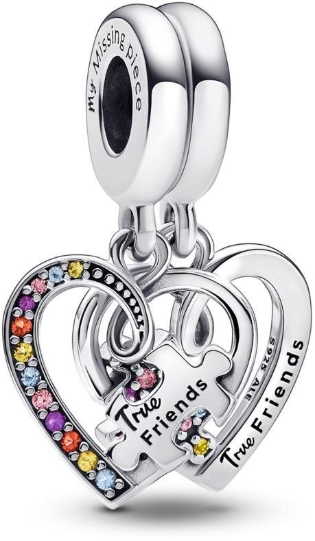 PANDORA Moments 792239C01 Visiaci, Srdce priateľstva s rozdelenými dielikmi puzzle (Ag 925/1000, 4 g)