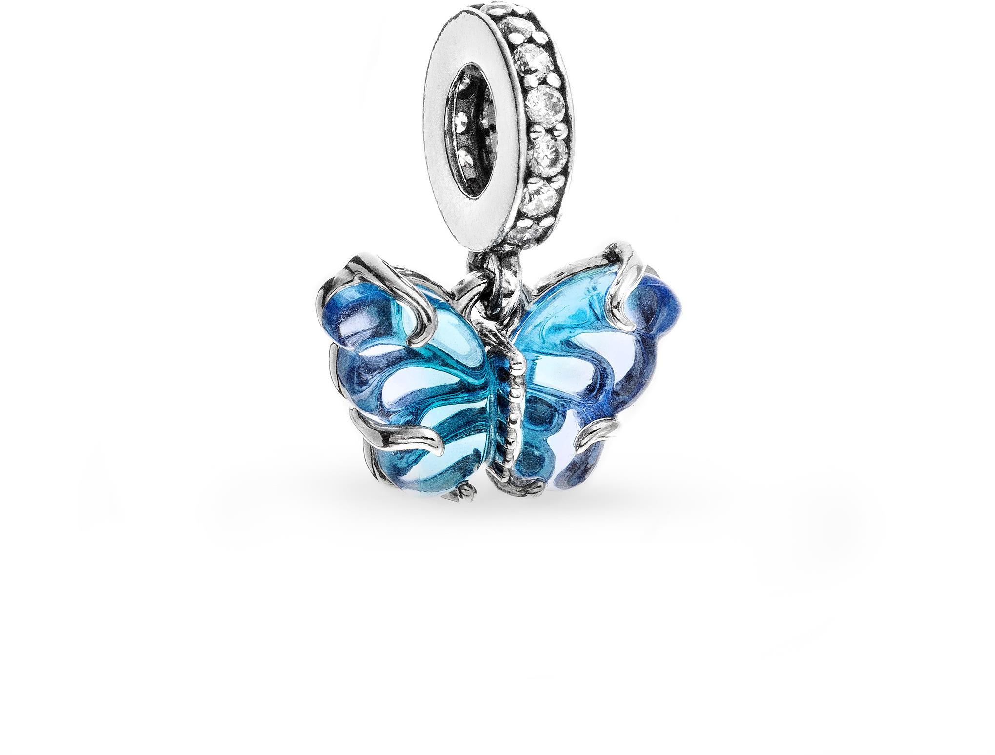 PANDORA Motýľ z modrého skla Murano 792698C01 (Ag 925/1000, 1,7 g)