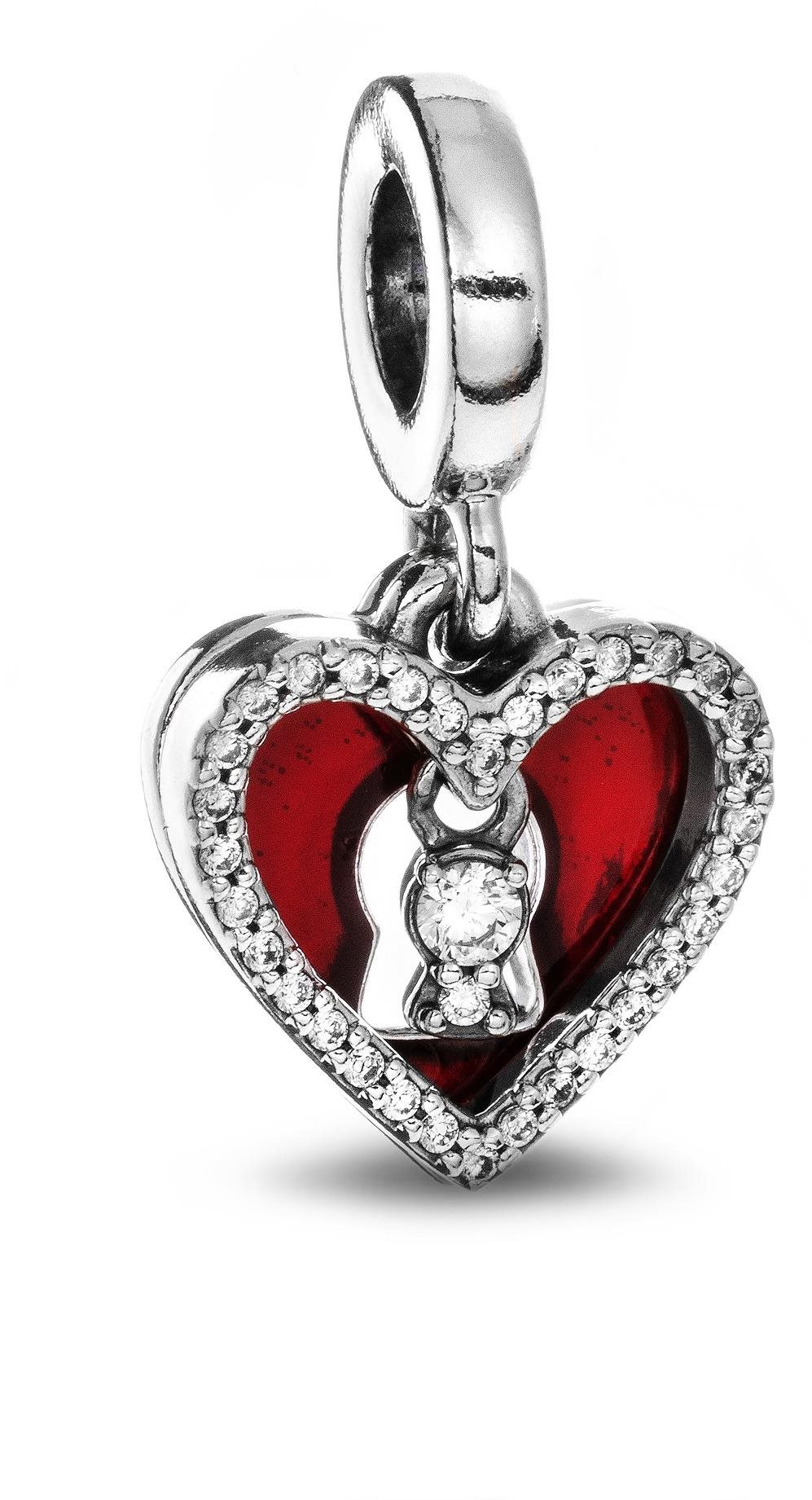 PANDORA model 793119C01 Dvojitý visiaci Červené srdce a kľúčová dierka (Ag 925/1000, 2,41 g)