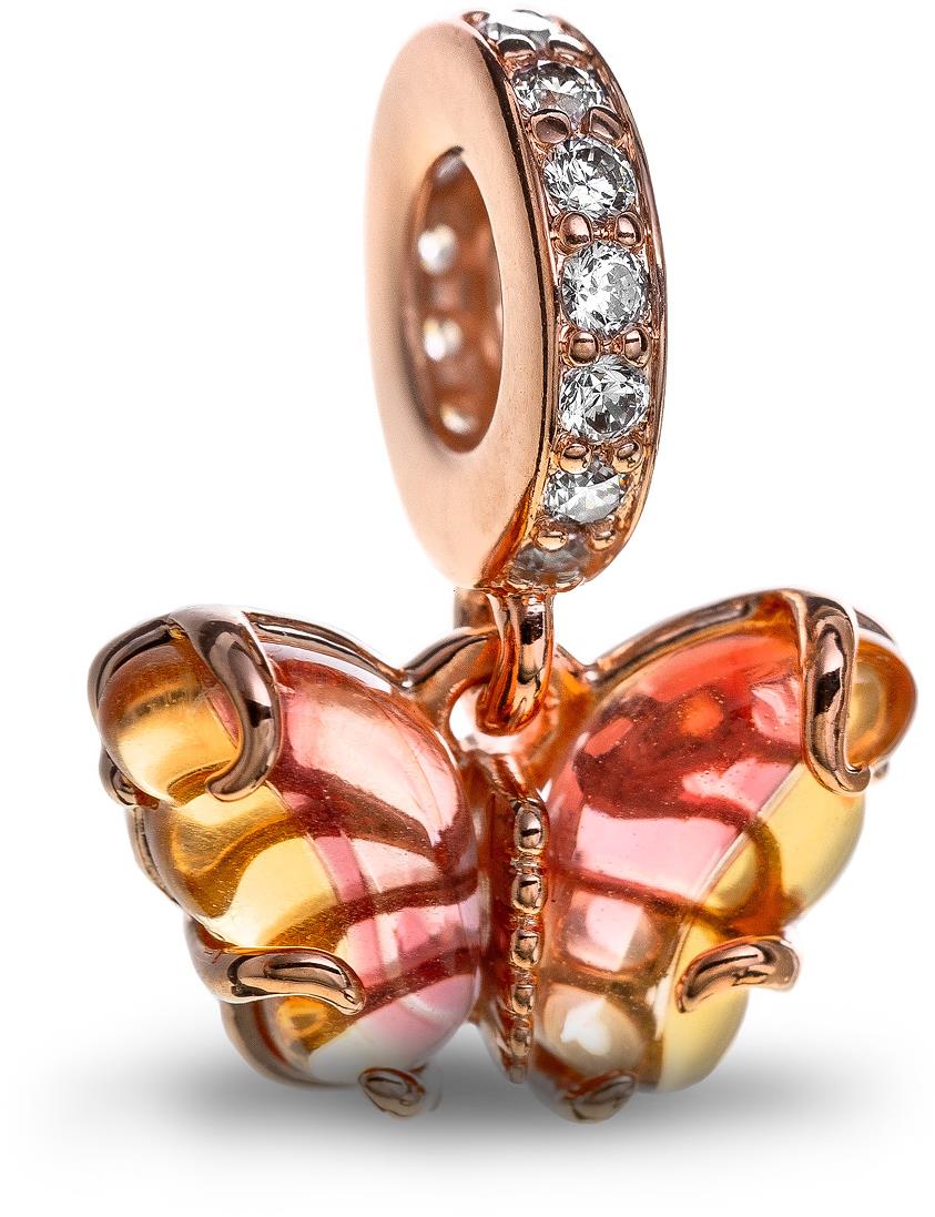 PANDORA Moments 782698C01 Visiaci Motýľ z ružovožltého skla Murano (Ag 925/1000, 1,63 g)