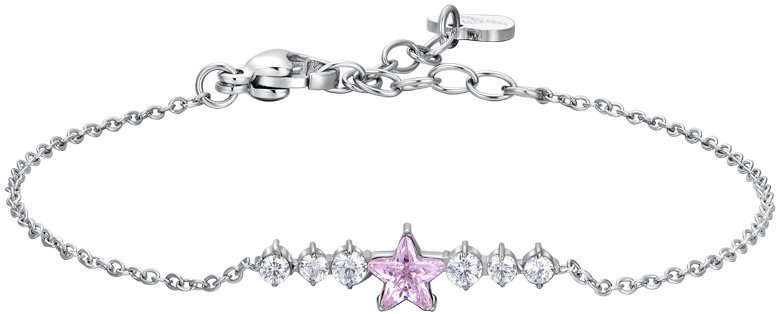 LUCA BARRA Oceľový náramok s ružovou hviezdou a bielymi kryštálmi