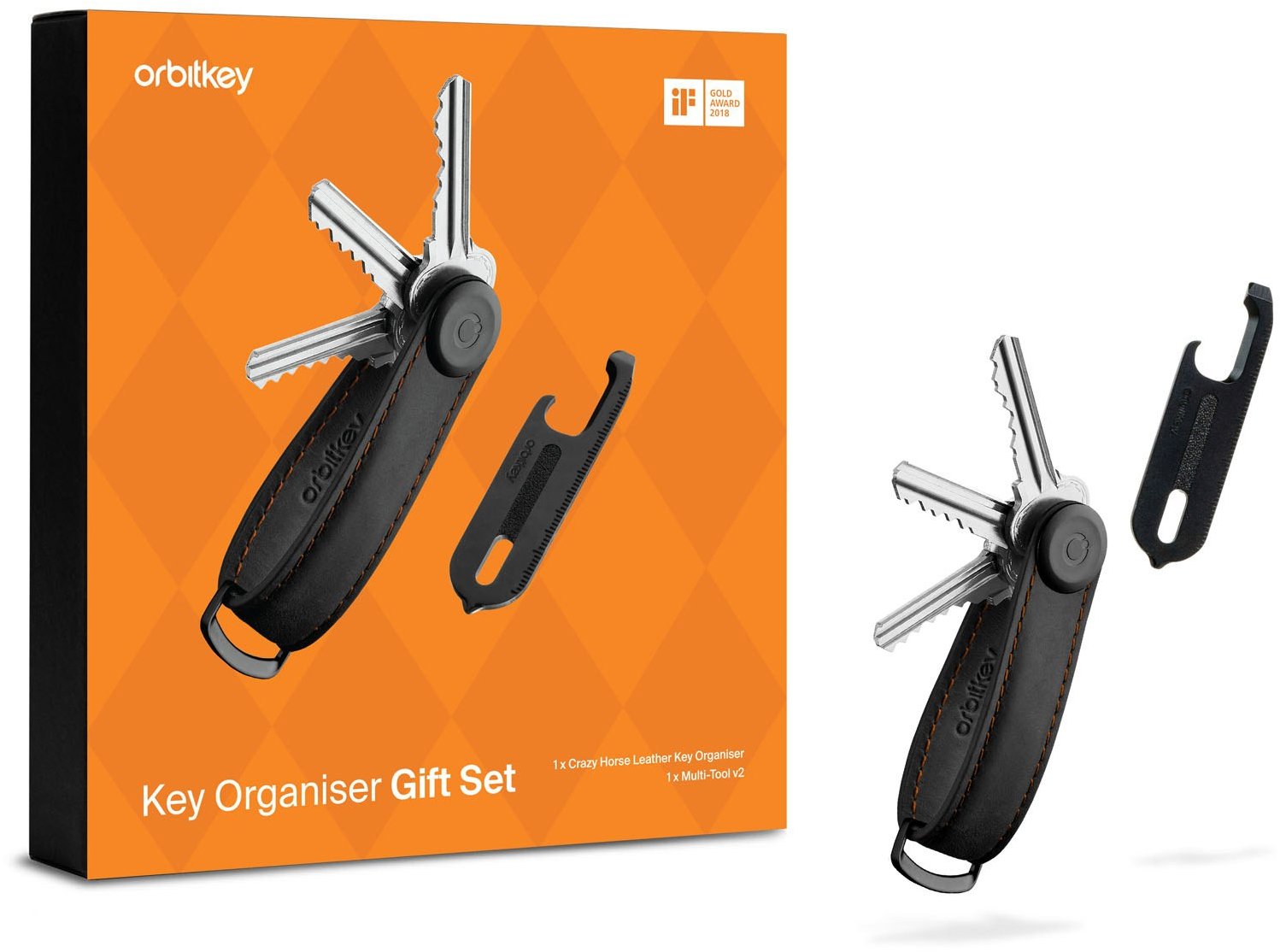 ORBITKEY Key Organiser Crazy Horse + Multitool V2 Set – Black