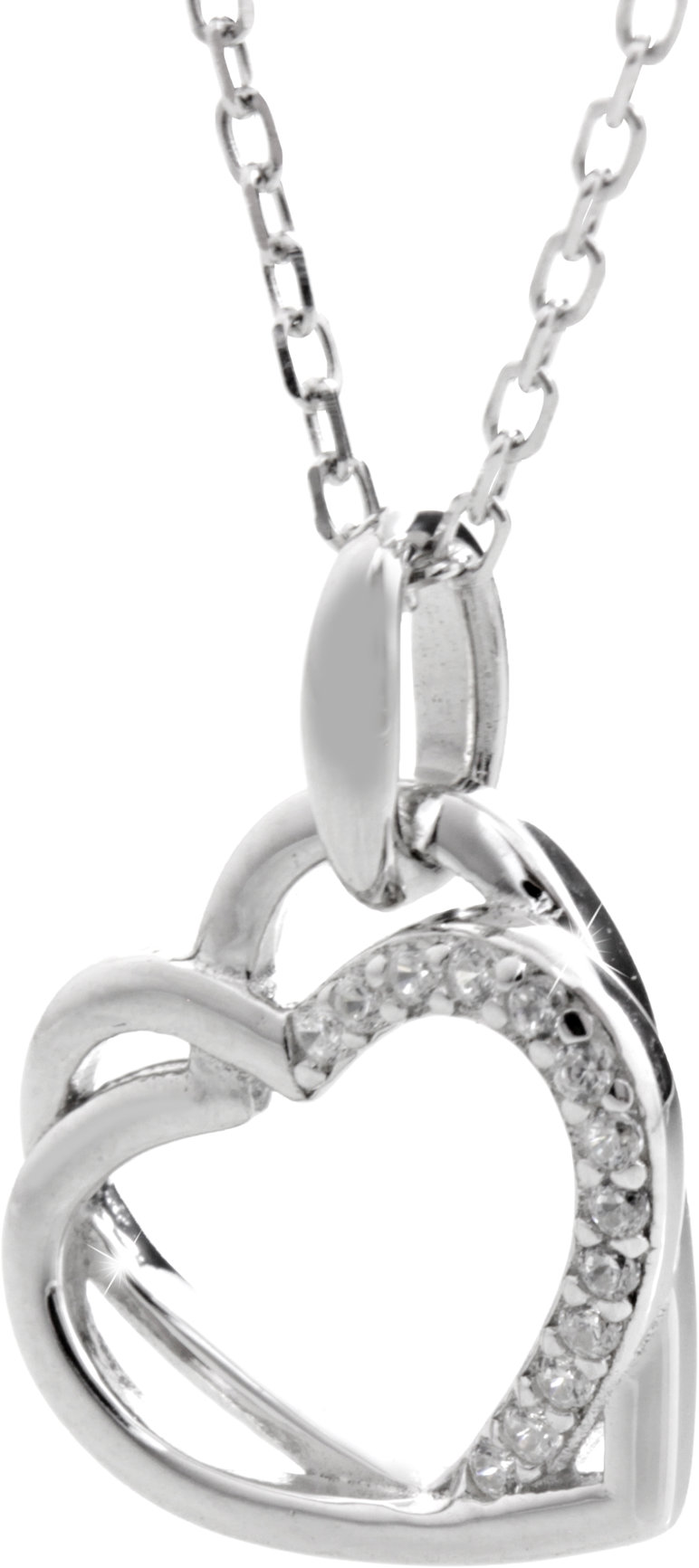 JSB Bijoux Dve prepletené srdiečka zdobené Kubickými zirkónmi Crystal 92300522cr (Ag 925/1000, 2,65 g)