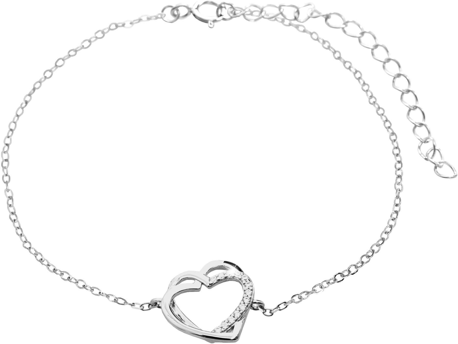 JSB Bijoux Strieborný náramok Dve prepletené srdiečka zdobené Kubickými zirkónmi Crystal 92500522cr