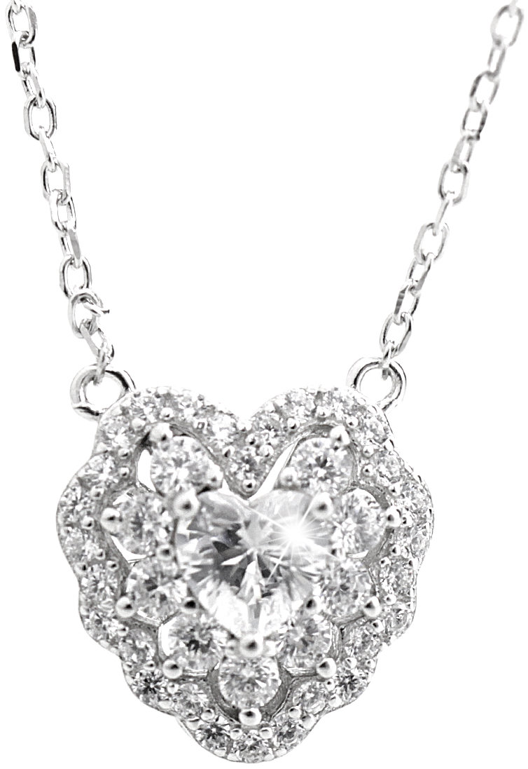 JSB Bijoux Veľké zdobené srdce z Kubických zirkónov Crystal 92300593cr (Ag 925/1000, 2,88 g)