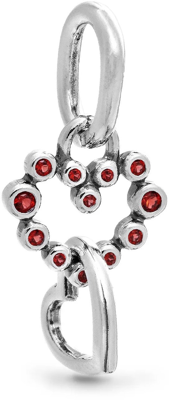 PANDORA – Korálik 794435C01, Visiace prepojené srdcia s červenými kameňmi