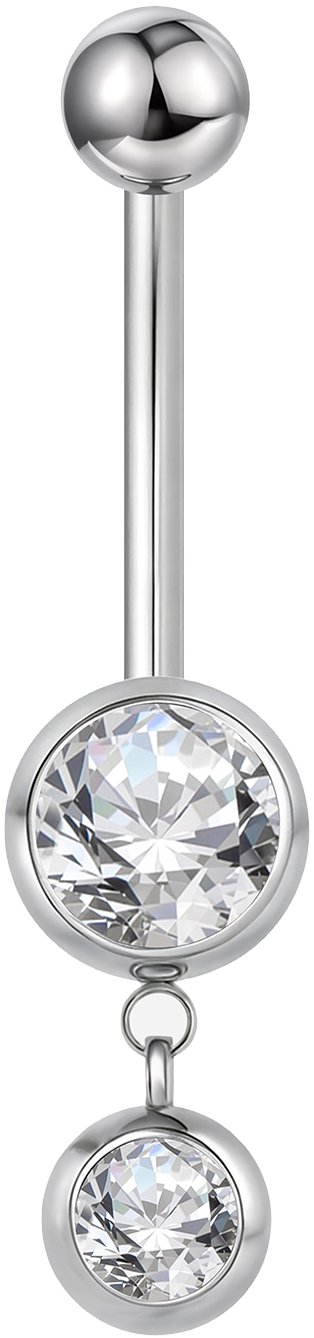 PININ Piercing do pupka s vonkajším závitom, leštený – titán, 2 kamienky