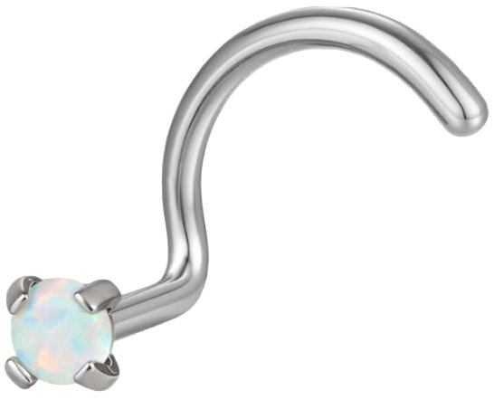 PININ Piercing do nosa v tvare S, leštený – titánový strieborný s modrým kamienkom