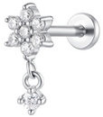 LUCA BARRA Ear Piercing In Steel Flower Shape With White Zircon Petals And Chrys