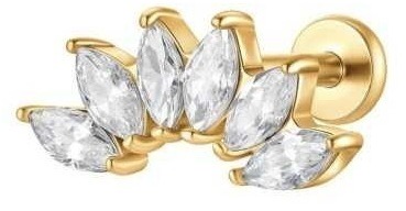 LUCA BARRA Ear Piercing In Gold Color Steel Fan With White Zircons