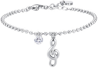 LUCA BARRA Steel Bracelet With Musical Note And White Zircon