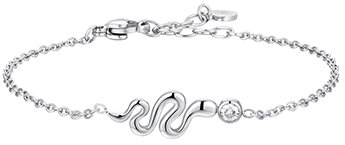 LUCA BARRA Steel Bracelet With Snake And White Crystal