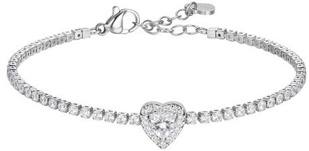 LUCA BARRA Tennis Bracelet In Steel With Heart With White Zircons