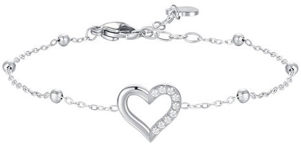 LUCA BARRA Steel Bracelet With White Zircon Heart And Light Points