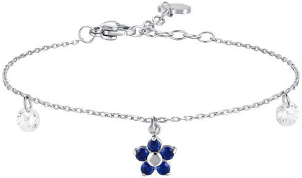 LUCA BARRA Steel Bracelet With Flower Pendant And Blue Zircon Petals