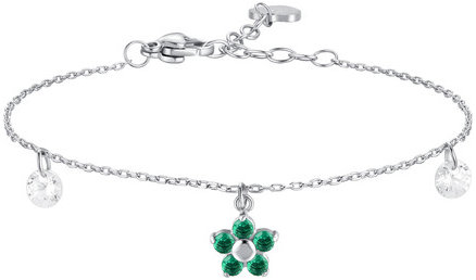 LUCA BARRA Steel Bracelet With Flower Pendant And Green Zircon Petals