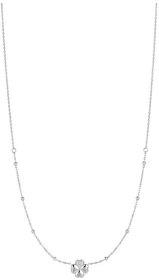 LUCA BARRA Steel Necklace With Four-Leaf Clover And White Zircon Points Of Light