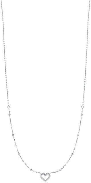LUCA BARRA Steel Necklace With Heart And Points Of Light In White Zircon