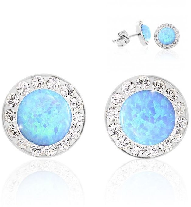 JSB Bijoux Strieborné náušnice Opálky s obťahom Blue zdobené krištáľovými kameňmi Swarovski®