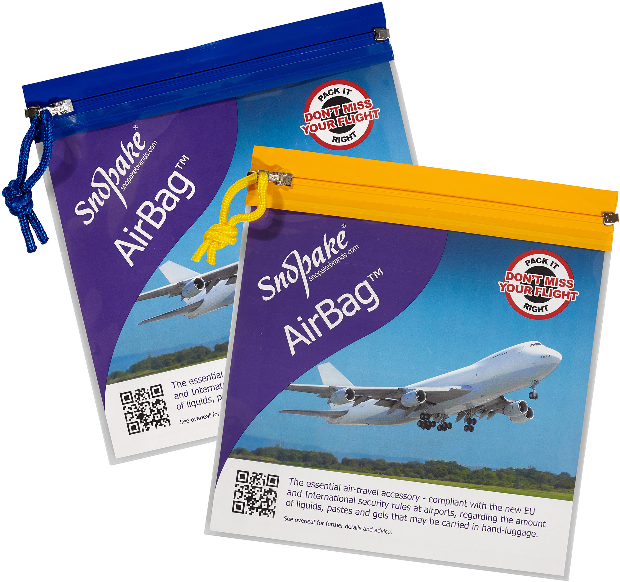 SNOPAKE AirBag do lietadla na tekutiny, so zipsom, 20 x 20 cm, modré/žlté