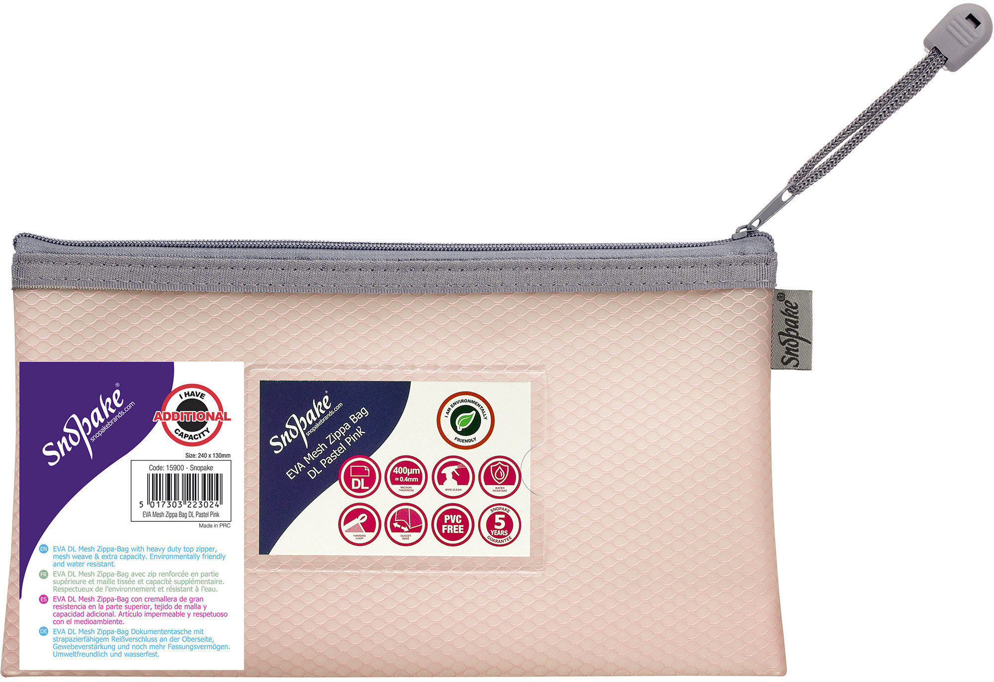 SNOPAKE EVA Pastel Mesh so zipsom HC, DL, pastelovo ružové