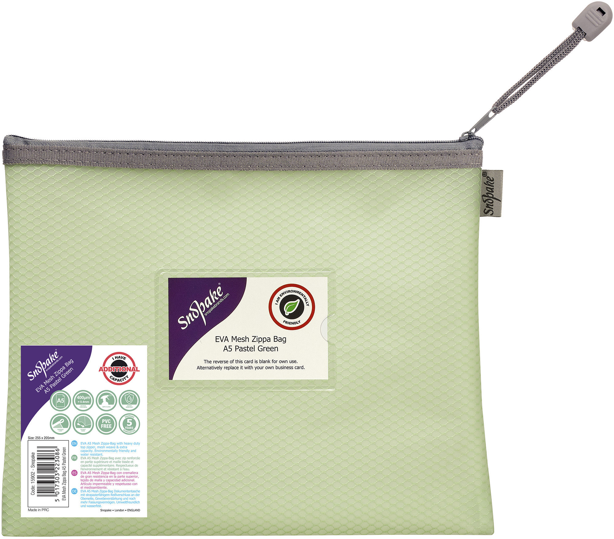 SNOPAKE EVA Pastel Mesh so zipsom HC, A5, pastelovo zelené