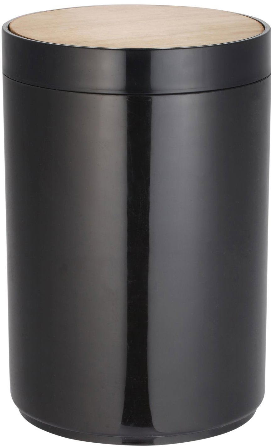 MSV výklopný odpadkový kôš Oslo, čierny, plast, bambusové veko, 5 l