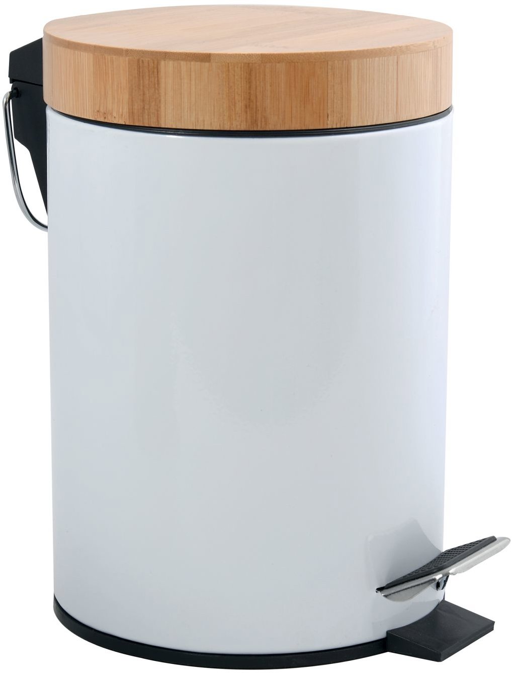 MSV pedálový odpadkový kôš Aza, biela oceľ, bambusové veko, 3 l