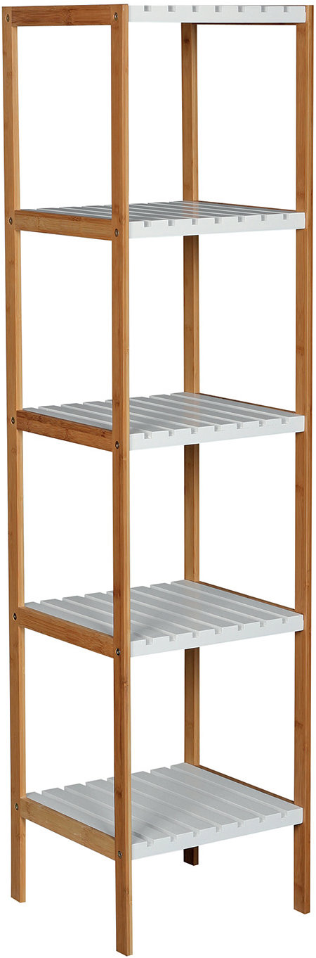 MSV Bambusový regál Regie, 5 políc, biely, 85 cm