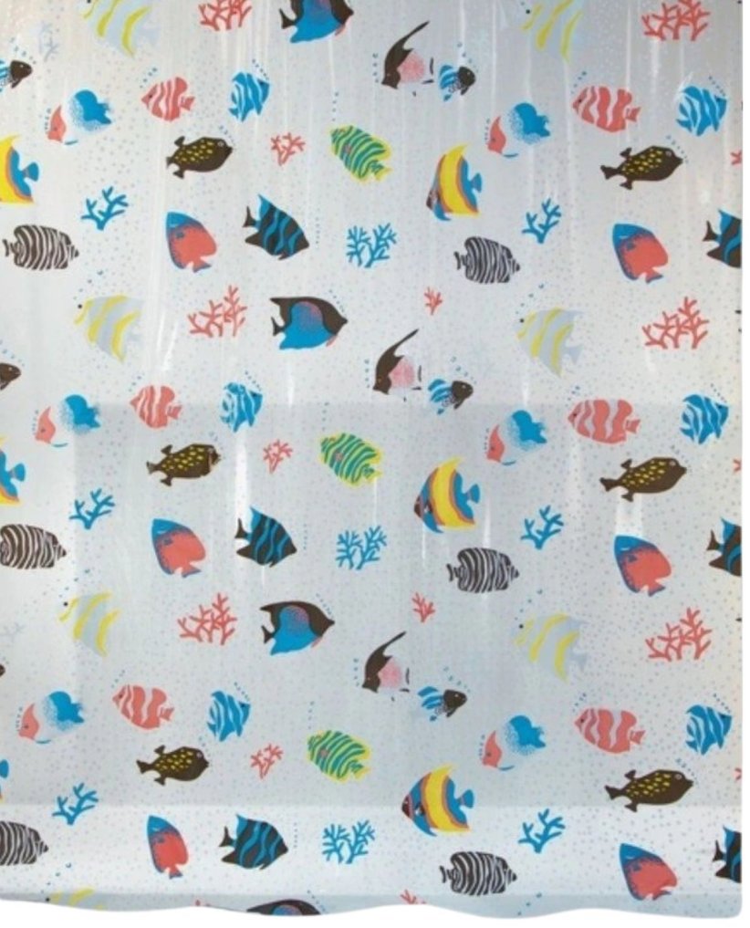Spirella sprchový záves FISH, motív rybičky, číry, 180 × 200 cm, PEVA