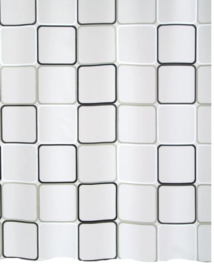 Spirella sprchový záves FRAME, motív štvorcov, bielo-čierny, PEVA, 180 × 200 cm