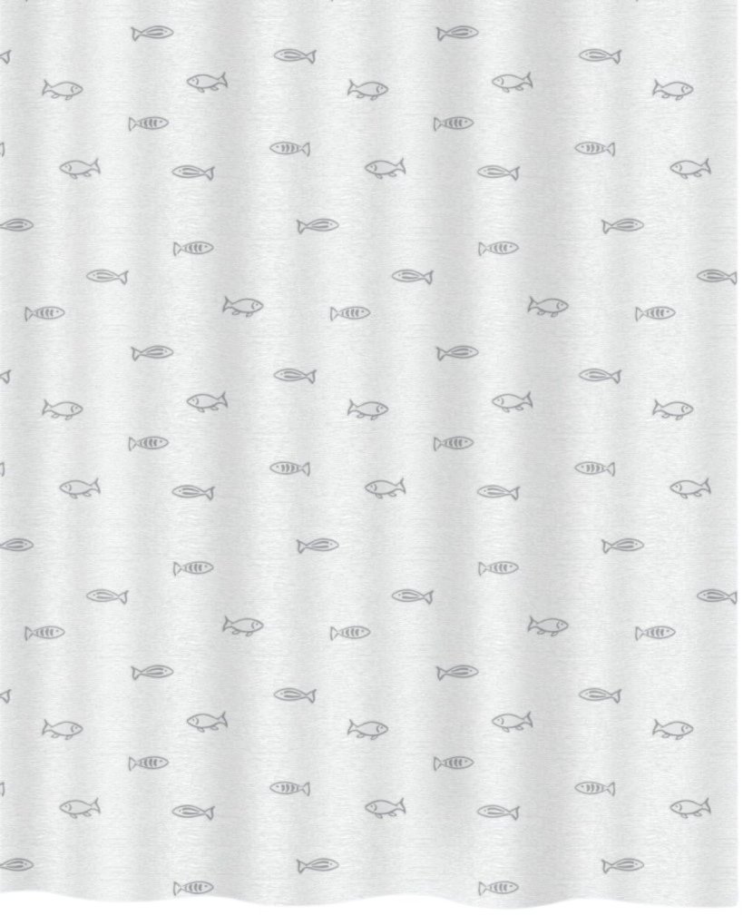 Spirella sprchový záves KOS, motív rybičiek, sivý, 180 × 200 cm, polyester