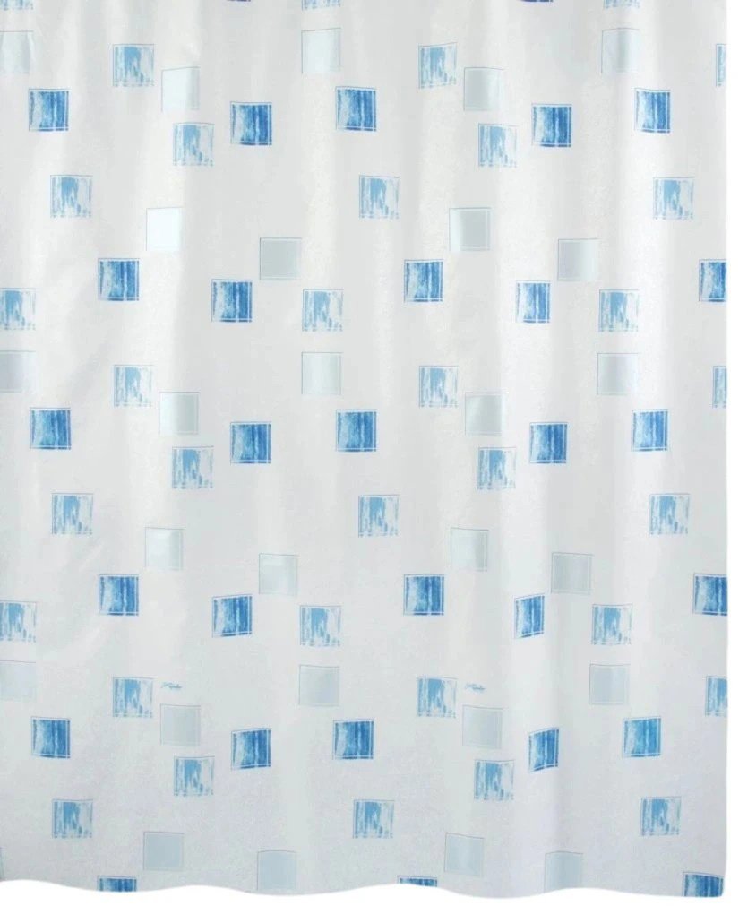 Spirella sprchový záves MILANO, motív štvorcov, bielo-modrý, 180 × 200 cm, polyester